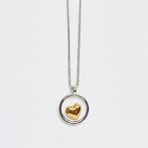 Versatile Chain Necklace Silver Plated with Gold Heart 42cm