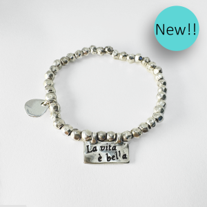 NEW Elastic Bracelet with silver mini beads - “La vita e bella”
