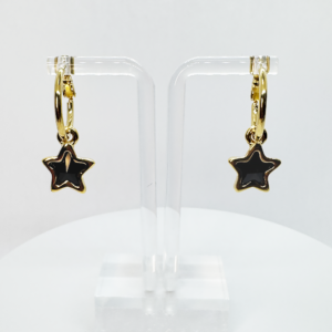 Dangle earrings Gold plated stars - Black Stone