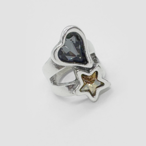 Doble rings silver plated with Gray and champagne Swarovski Cristal